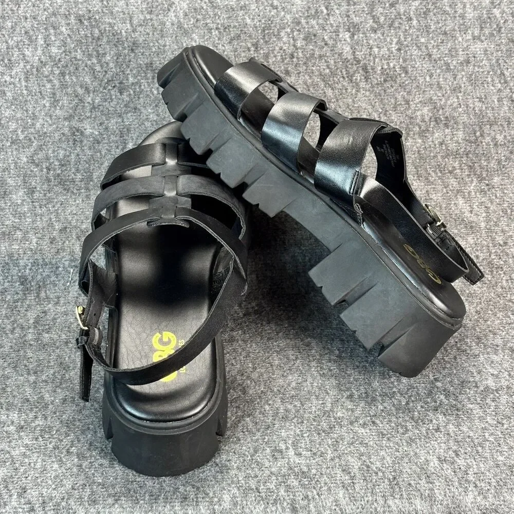 GBG Los Angeles Women’s Gladiator Platform Sandals Black Lug Sole Size 11M